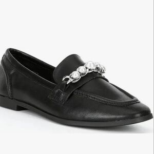 Steve Madden-  Carrine Loafers, Black with Pearl and Chain Embellishments